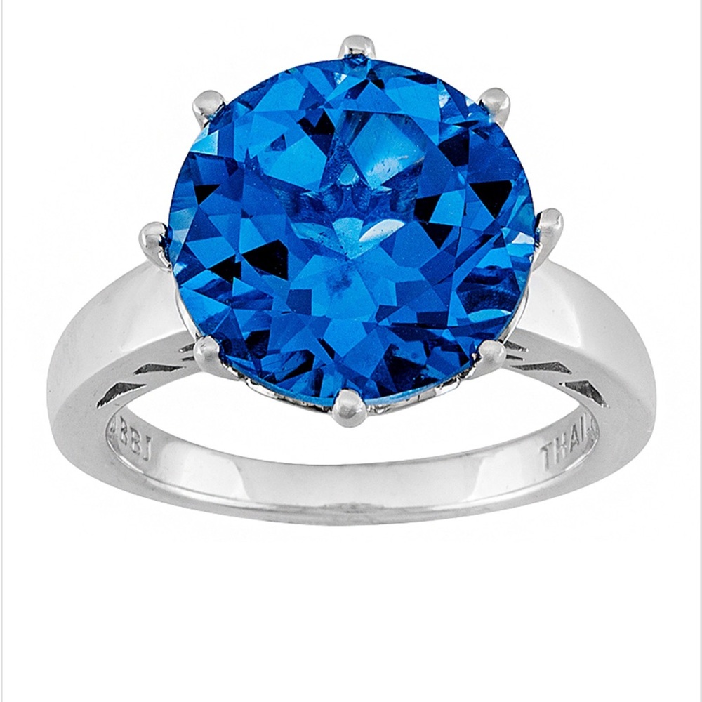 NEW JTV Blue Lab Created Spinel Solitaire Rhodium Over SterlingSilver Ring4.46ct